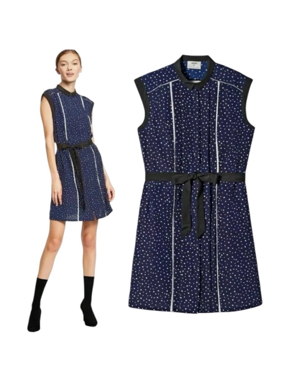 Jason Wu Navy Polka Dot Sleeveless Shirt Dress NWT - Picture 2 of 8